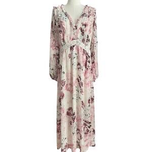 Empire Waist Dress L Babydoll Floral Tiered Ruffle‎ Fairy Soft Romance Cottage